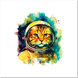 Astronaut Cat in Watercolor Posters and Art